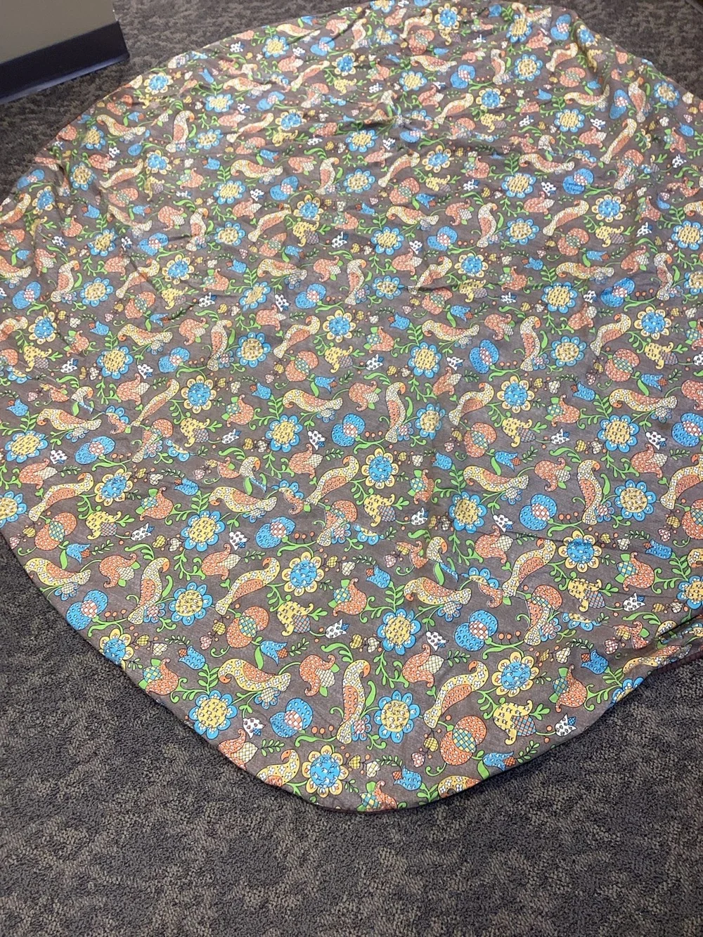 Vintage Floral Paisley Tablecloth Brown with Blue & Green Floral Print